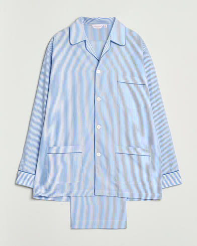 Derek Rose Striped Piped Cotton Pyjama Set Blue/White – Azul