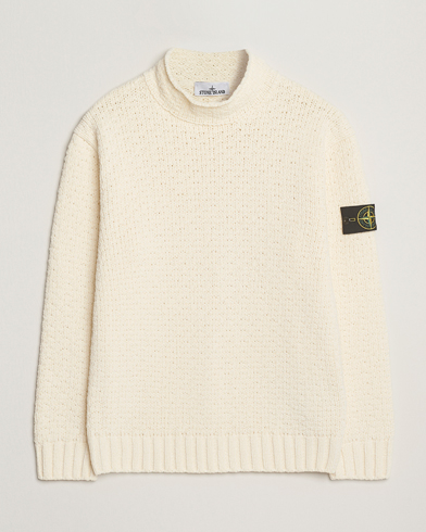Stone Island Cotton Chenille Knitted Mock Neck Ivory – Blanco