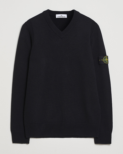 Stone Island Knitted Lambswool V-Neck Black – Negro