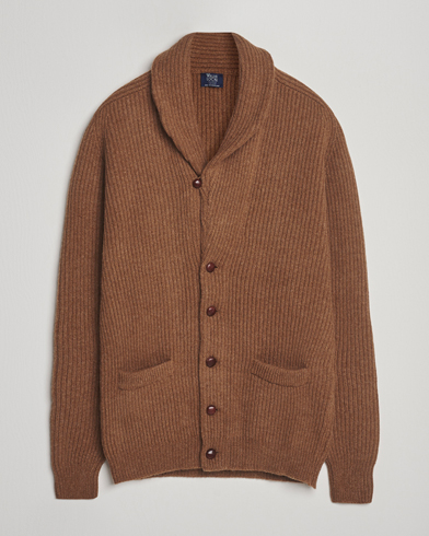 William Lockie Windsor Geelong Lambswool Shawl Cardigan Brown – Marrón