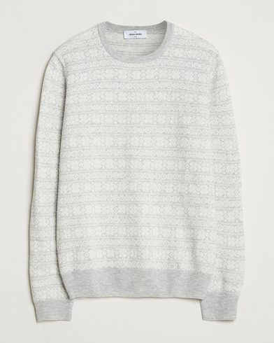 Gran Sasso Wool/Cashmere Fairisle Sweater Light Grey Melange – Gris