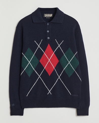 Baracuta Argyle Wool Polo Neck Navy – Azul