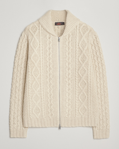 Morris Cornwall Cable Full Zip Jacket OfF White – Beige