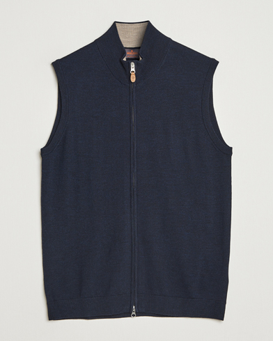 Morris Merino Zip Vest Navy – Azul