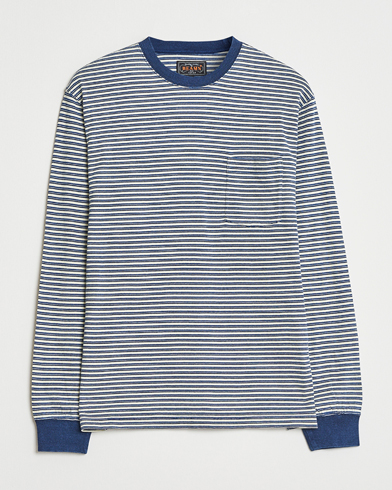 BEAMS PLUS Indigo Stripe Long Sleeve T-Shirt White/Navy – Azul