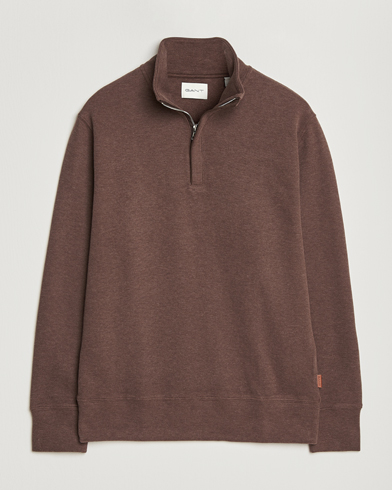 Gant Light Sacker Rib Half Zip Dark Brown Melange – Marrón