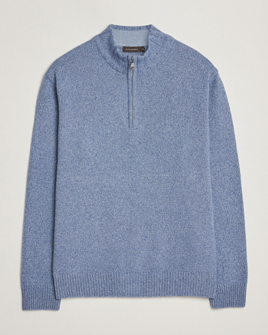 Oscar Jacobson Paul Wool/Cashmere Half-Zip Light Blue – Azul