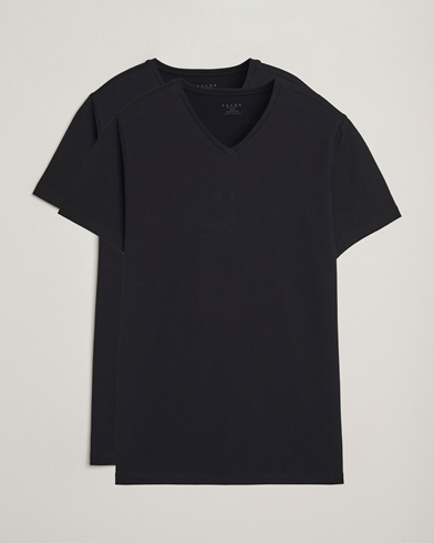 Falke 2-Pack Cotton V-Neck T-Shirt Black – Negro