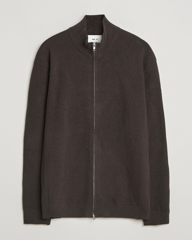 NN07 Danny Rib Knitted Full Zip Dusky Port – Marrón