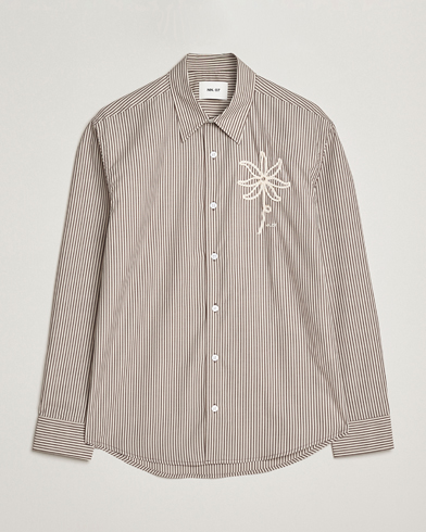 NN07 Quinsy Striped Embroidered Shirt Brown – Marrón