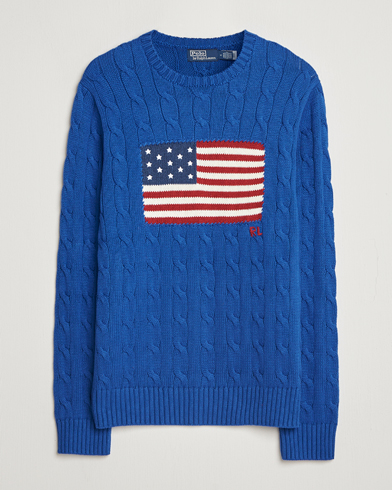 Polo Ralph Lauren Cotton Cable Flag Sweater Sapphire Star – Azul