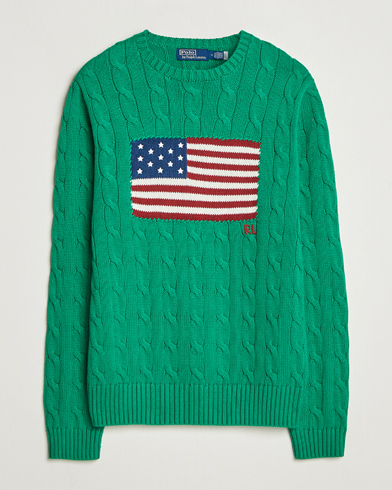 Polo Ralph Lauren Cotton Cable Flag Sweater Billiard Green – Verde