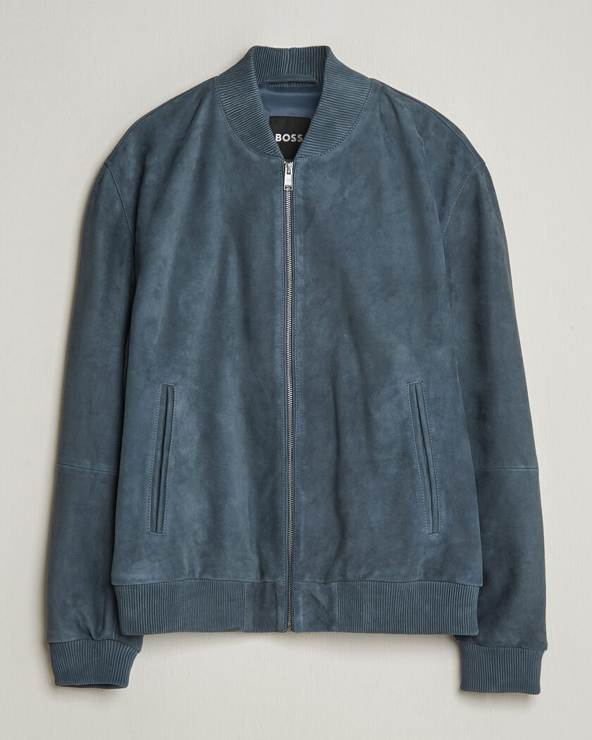 BOSS BLACK Muller Suede Jacket Open Blue – Azul