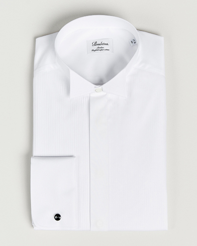 Stenströms Slimline Stand Up Collar Plissè Shirt White – Blanco