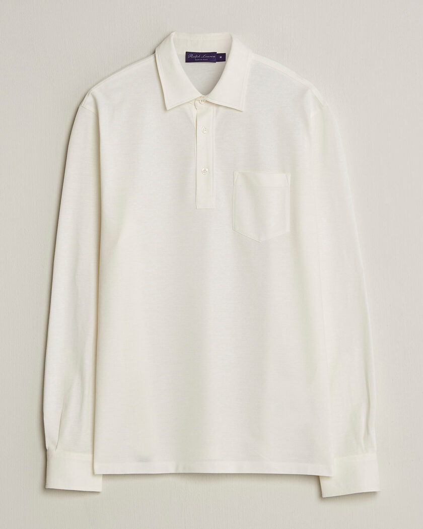 Ralph Lauren Purple Label Cotton/Cashmere Long Sleeve Polo Off White – Blanco