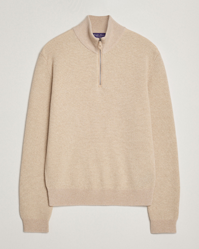 Ralph Lauren Purple Label Cashmere Birdseye Half Zip Beige – Beige