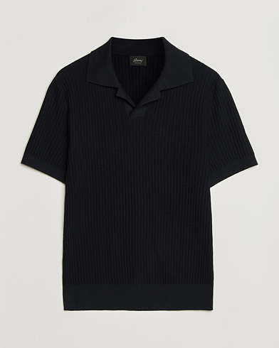 Brioni Knitted Rib Wool Polo Navy – Azul