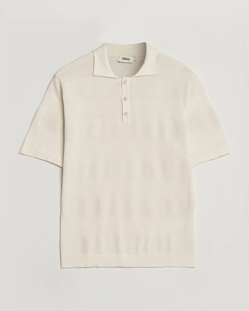 Altea Block Stripe Knitted Polo Off White – Blanco