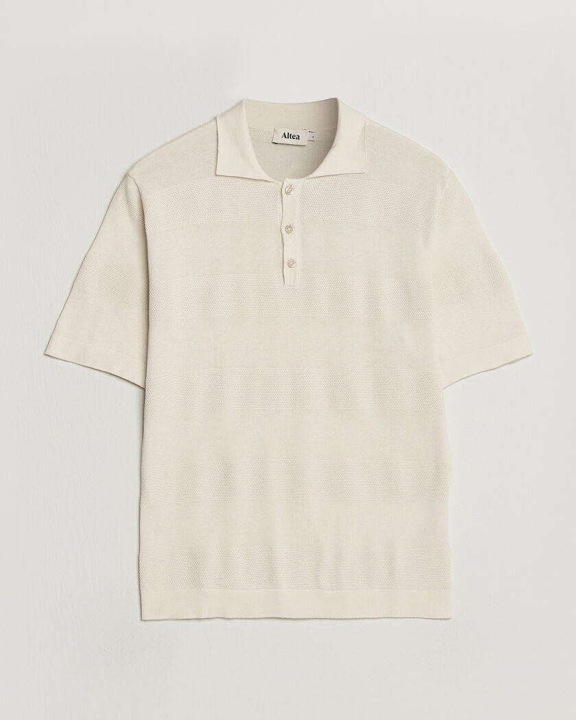 Altea Block Stripe Knitted Polo Off White – Blanco