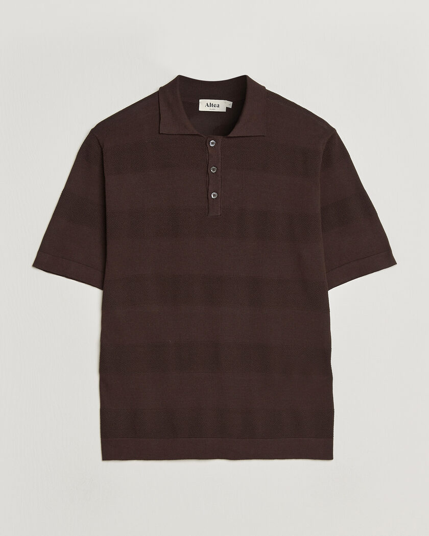 Altea Block Stripe Knitted Polo Dark Brown – Marrón