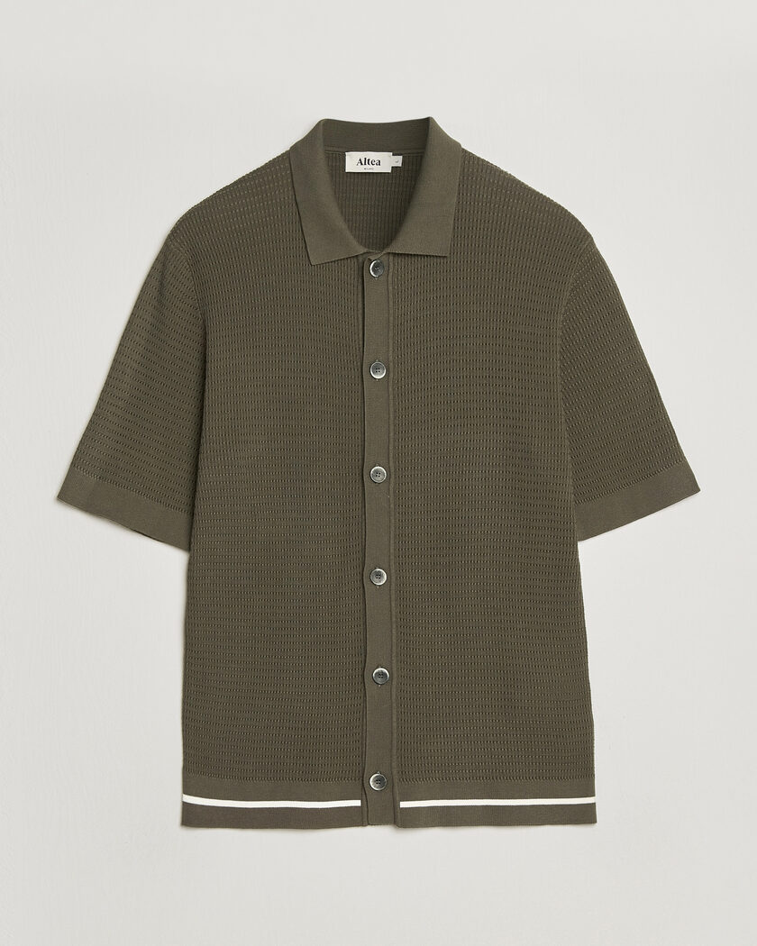 Altea Bamboo Stitch Knitted Camp Shirt Dark Green – Verde