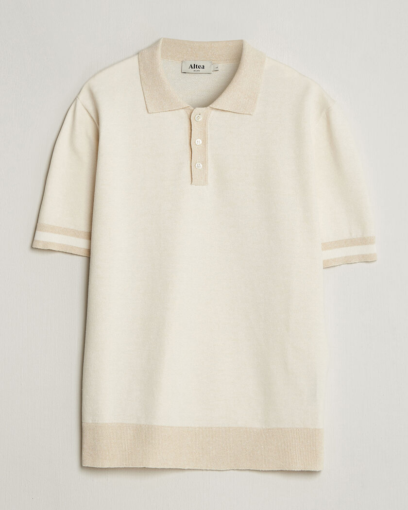 Altea Cotton/Linen Piquet Polo Off White – Blanco