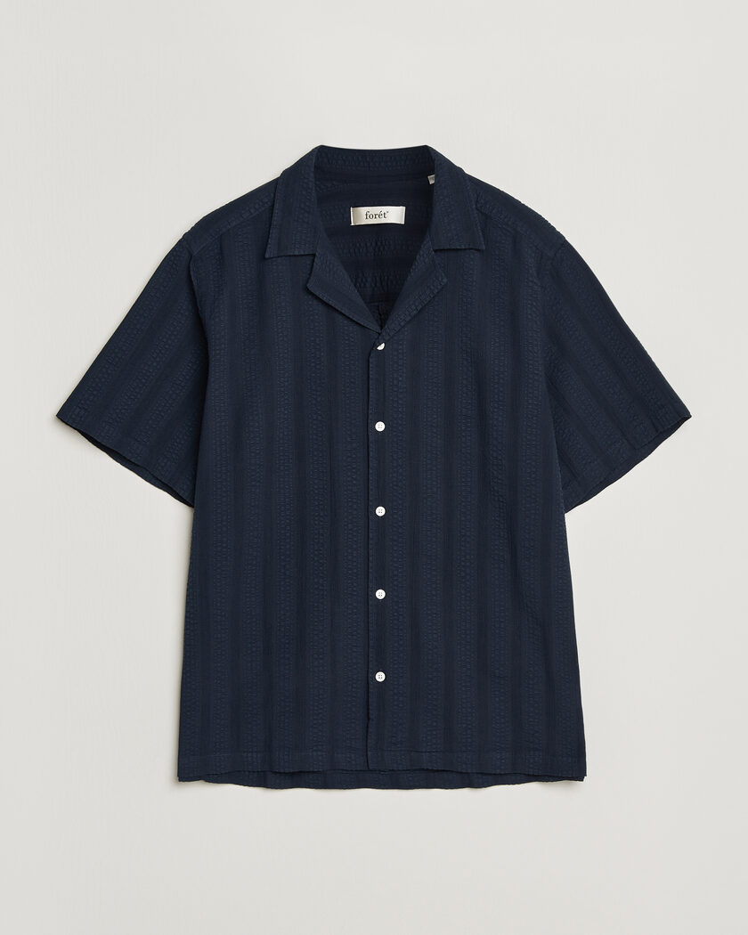 Forét Peer Jacquard Stripe Regular Fit SS Shirt Navy – Azul