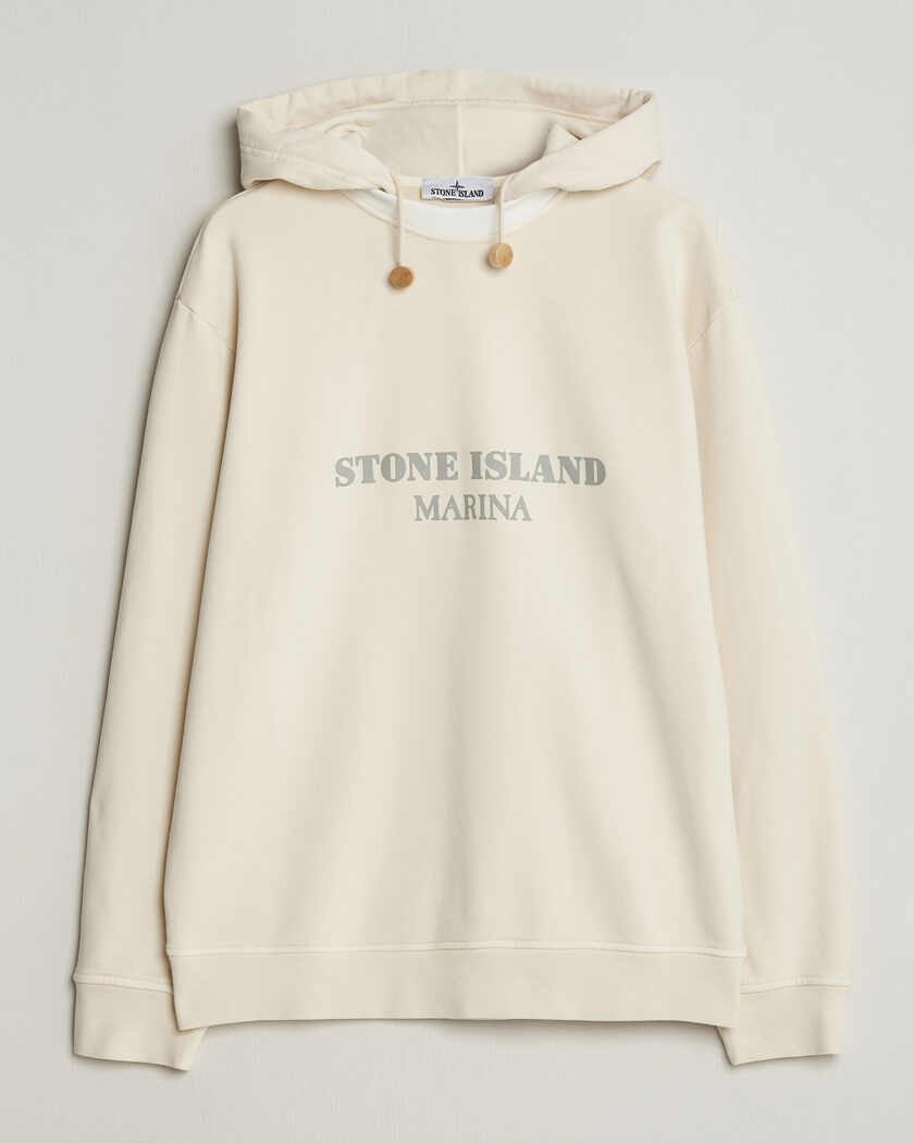 Stone Island Marina Cotton Fleece Hood Ivory – Blanco
