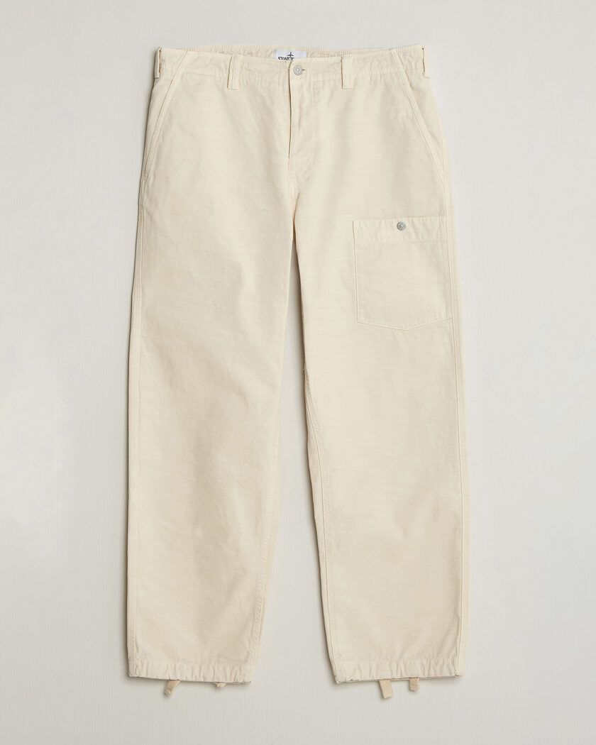 Stone Island Marina Cotton Twill Trousers Ivory – Blanco