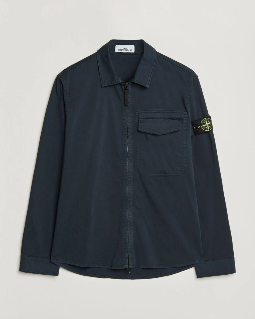 Stone Island Cotton Stretch Zip Overshirt Navy – Azul