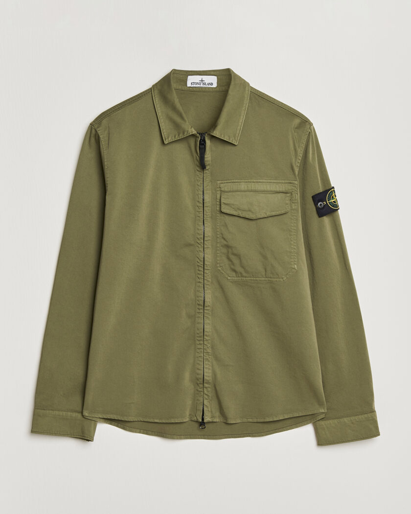 Stone Island Cotton Stretch Zip Overshirt Military Green – Verde