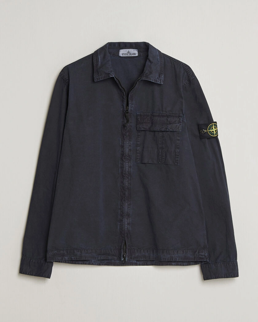 Stone Island Brushed Cotton Canvas Zip Overshirt Navy – Azul