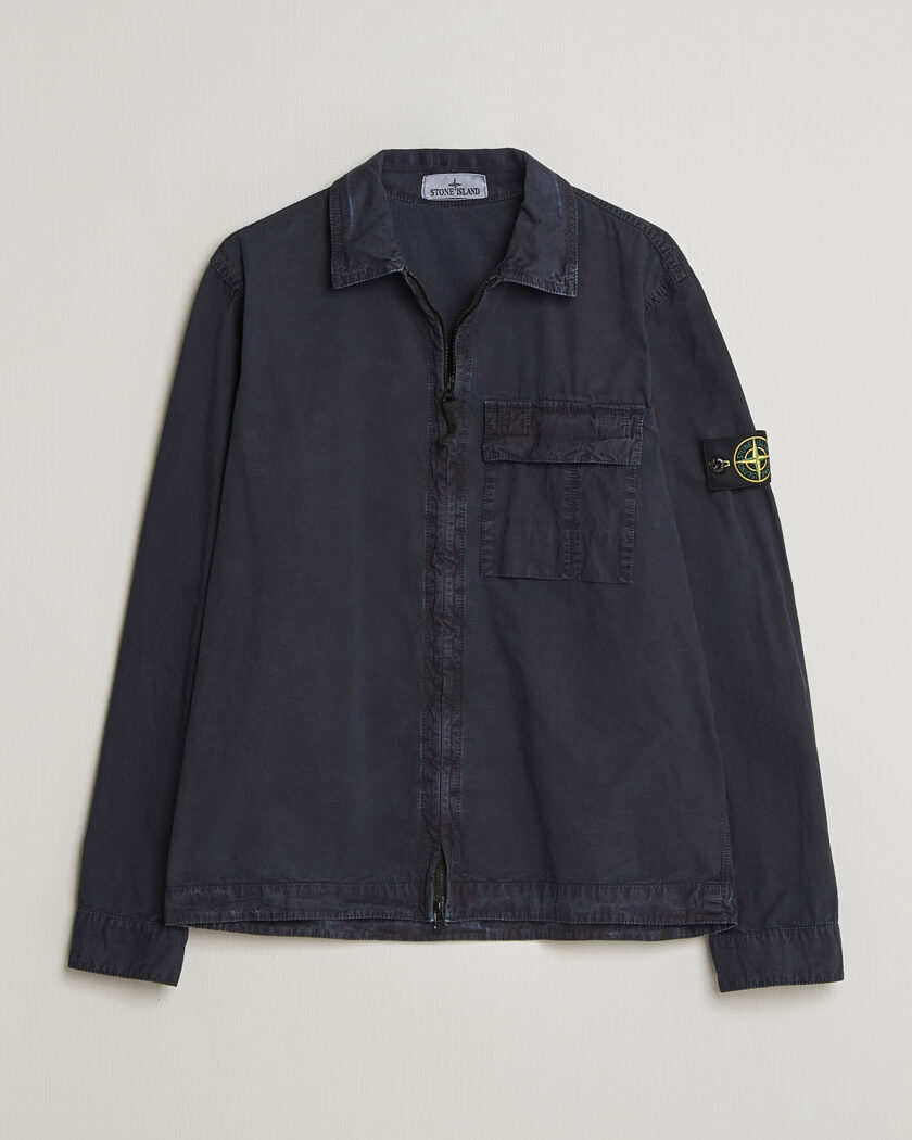 Stone Island Brushed Cotton Canvas Zip Overshirt Navy – Azul