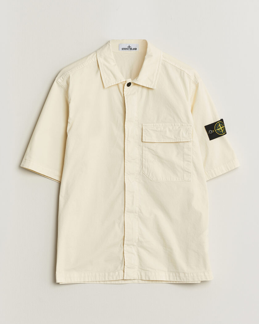Stone Island Organic Cotton Twill Short Sleeve Shirt Ivory – Blanco