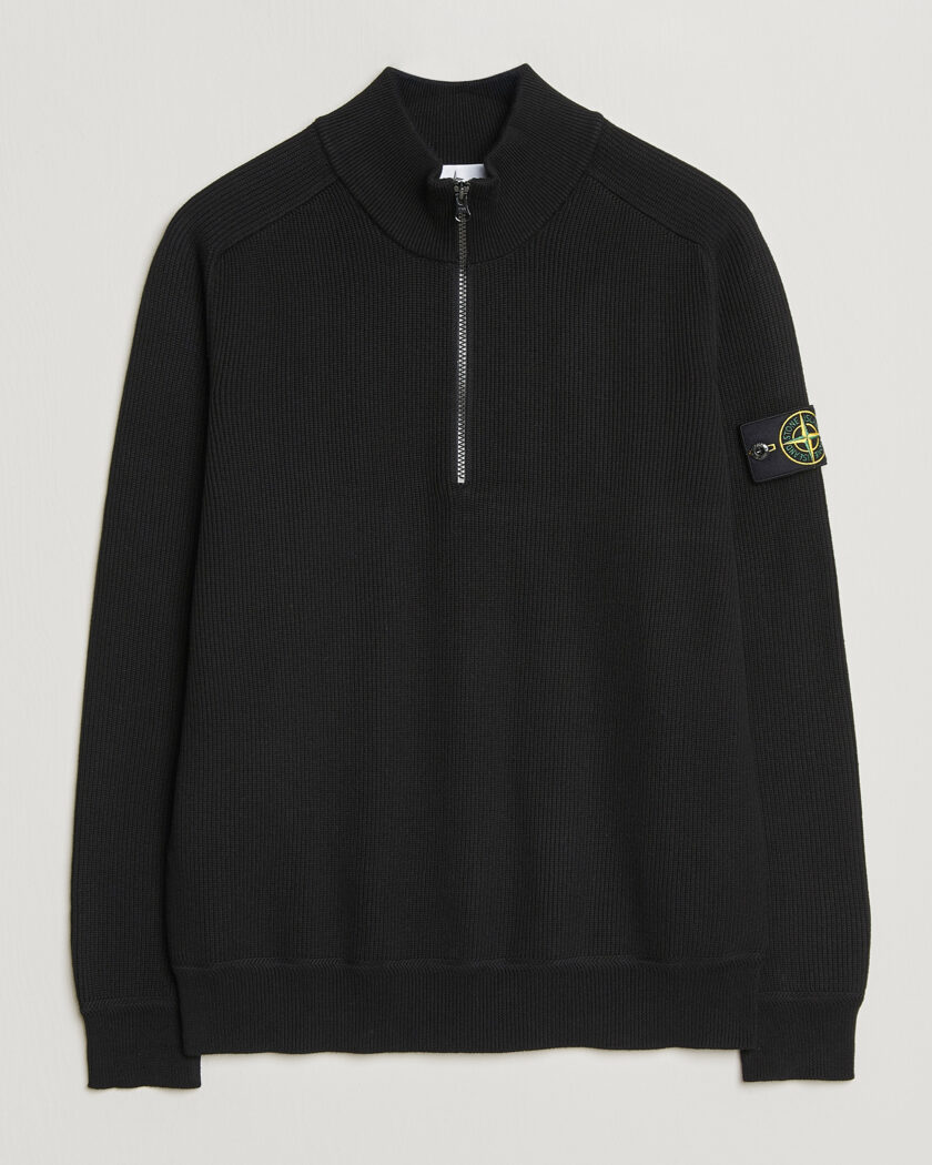 Stone Island Ribbed Soft Organic Cotton Half Zip Black – Negro
