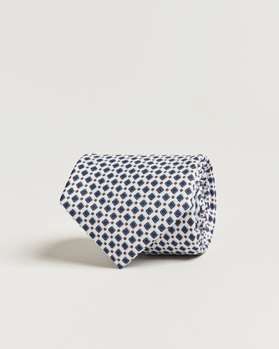 E. Marinella 3-Fold Printed Silk Tie Blue/White – Blanco