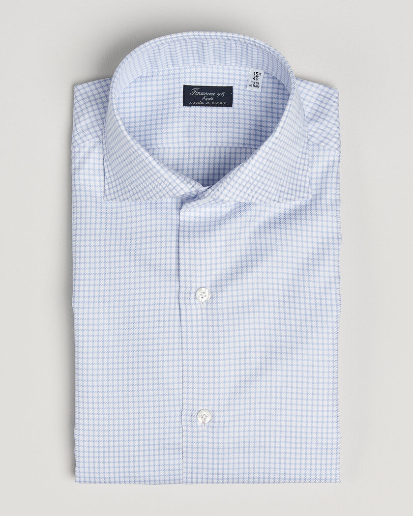 Finamore Napoli Milano Slim Twill Shirt Light Blue Check – Azul