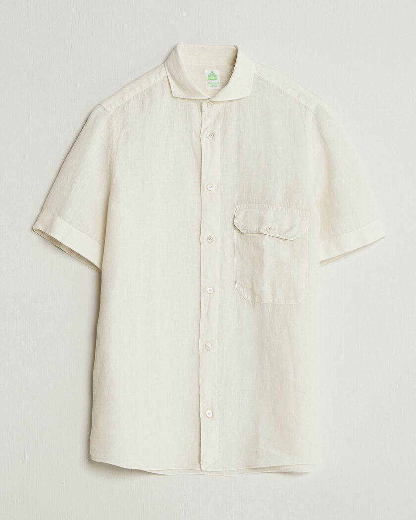 Finamore Napoli Linen Short Sleeve Sport Shirt Off White – Blanco