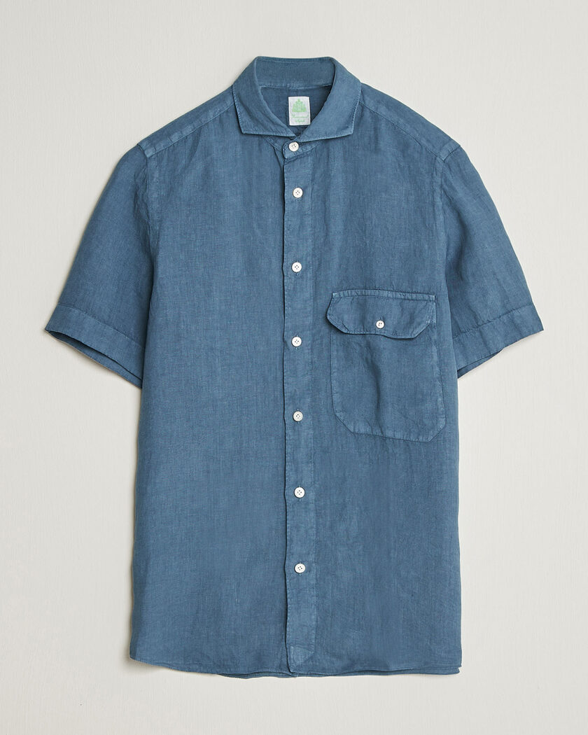 Finamore Napoli Linen Short Sleeve Sport Shirt Dark Blue – Azul