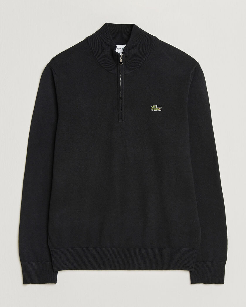 Lacoste Cotton Knitted Half Zip Black – Negro
