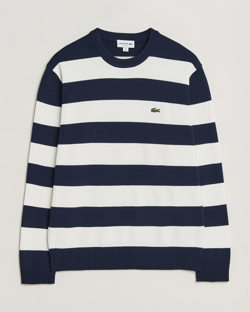 Lacoste Cotton Knitted Striped Sweater Navy Blue/Flour – Azul