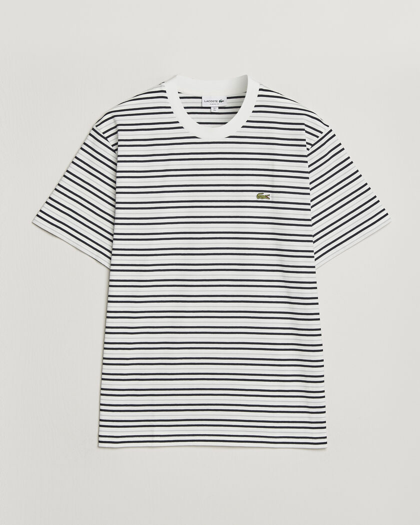 Lacoste Cotton Striped T-Shirt Blackbird/Flour – Blanco