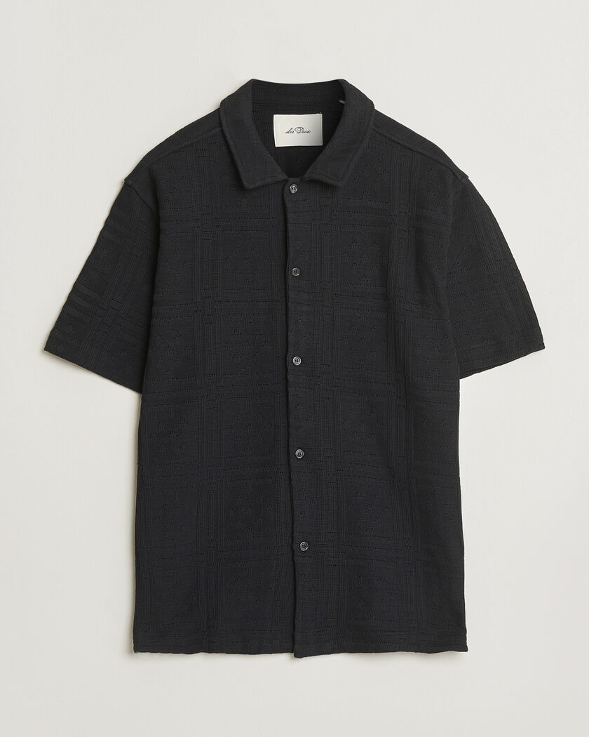 LES DEUX Hector Pointelle Short Sleeve Shirt Black – Negro