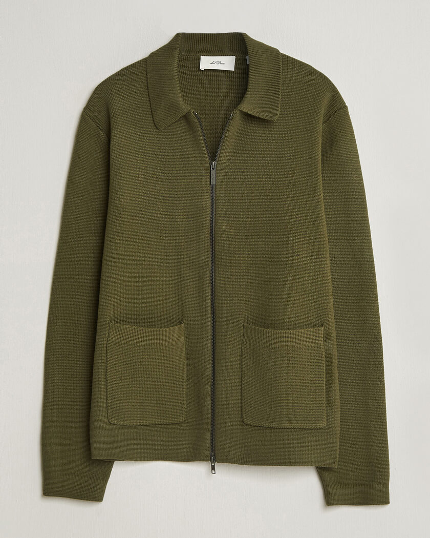 LES DEUX Fisher Cotton Milano Zip Olive Night – Verde