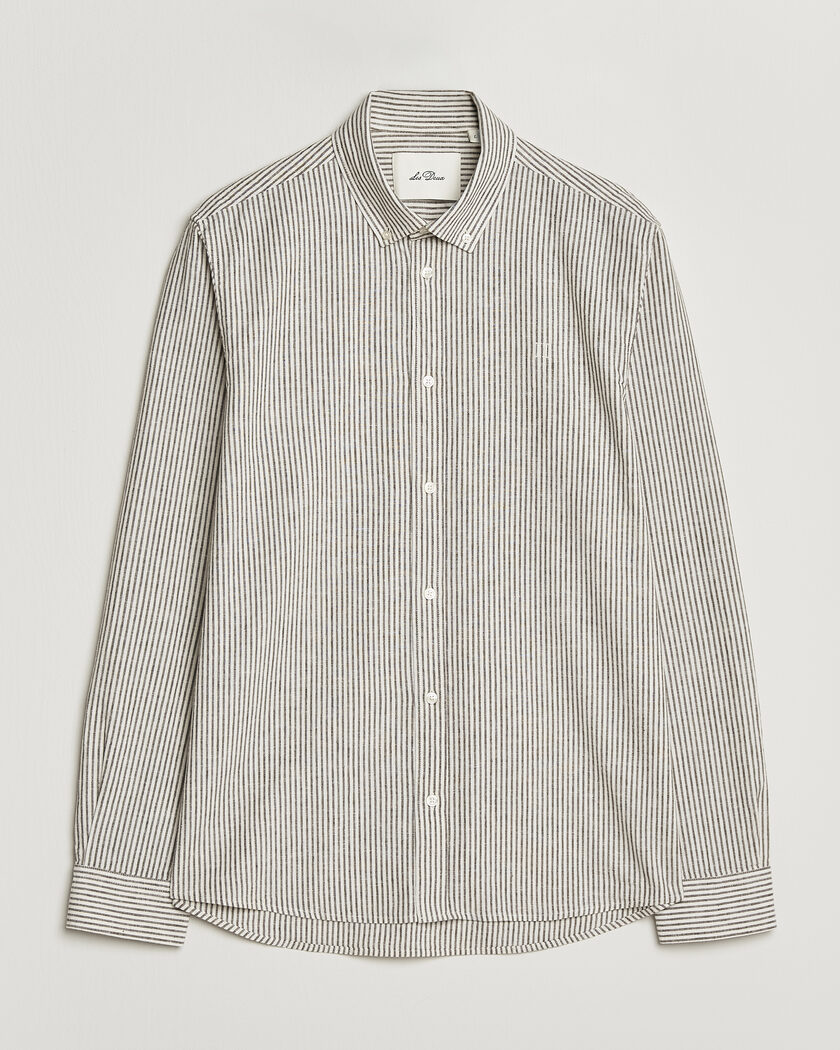 LES DEUX Konrad Striped Cotton/Linen Shirt Teak Brown – Blanco