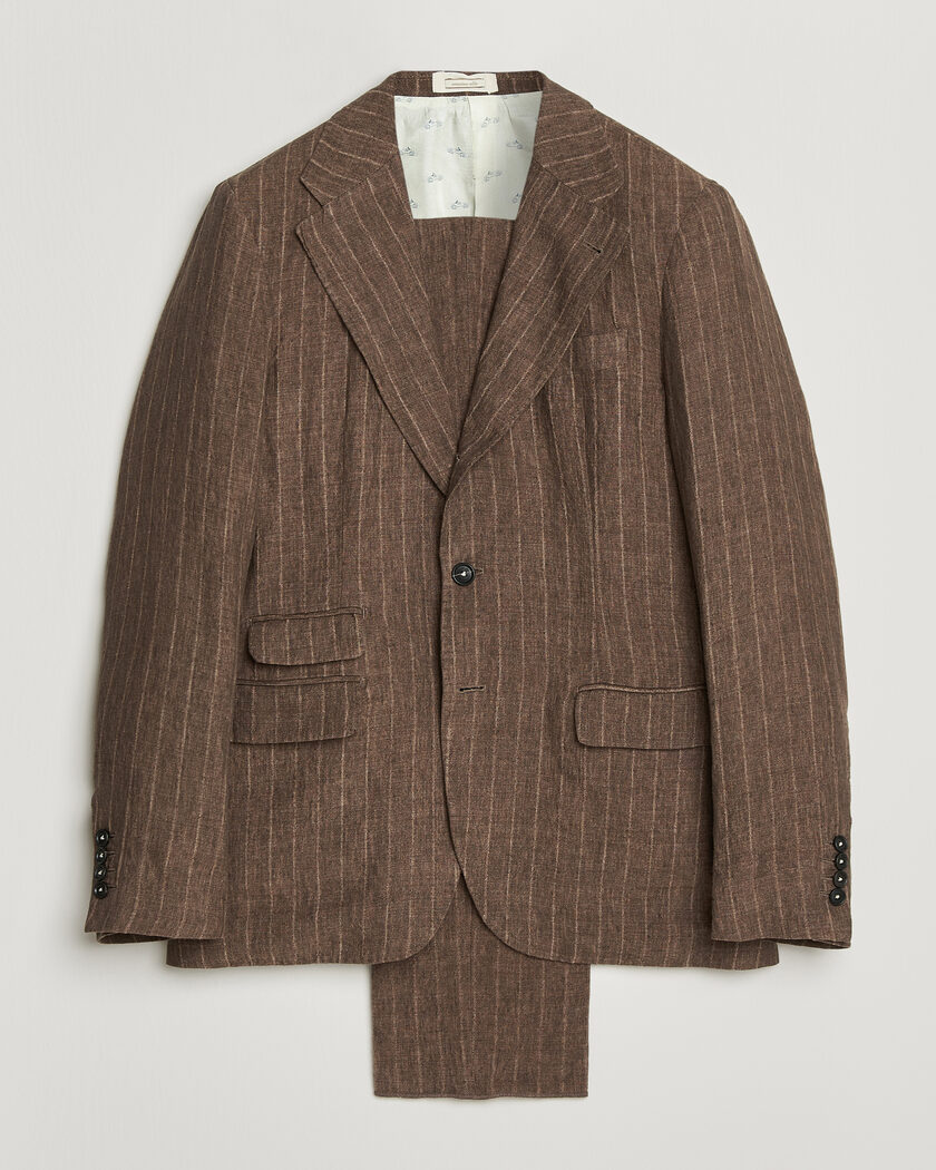 Massimo Alba Sloop Linen Suit Brown Pinstripe – Marrón