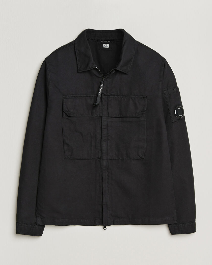 C.P. Company Cotton/Linen Zip Overshirt Black – Negro