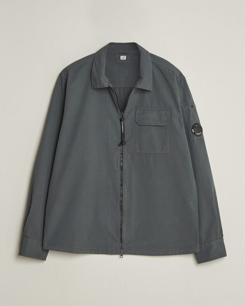 C.P. Company Garment Dyed Gabardine Zip Overshirt Dark Grey – Gris
