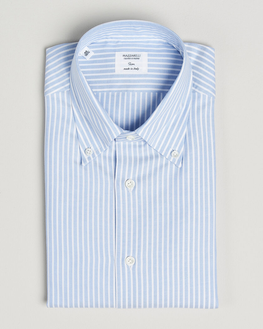 Mazzarelli Soft Oxford Button Down Shirt Light Blue Stripe – Azul