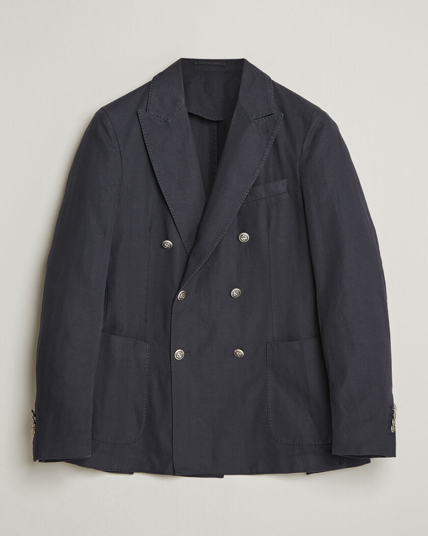 Morris Cotton Herringbone Double Breasted Blazer Blue – Azul